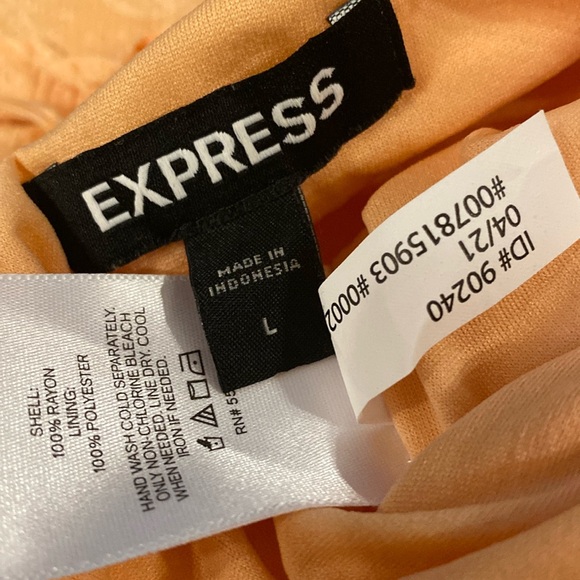 EXPRESS - dress: light orange tiered ruffled lined mini w adjustable straps - L - Picture 5 of 16